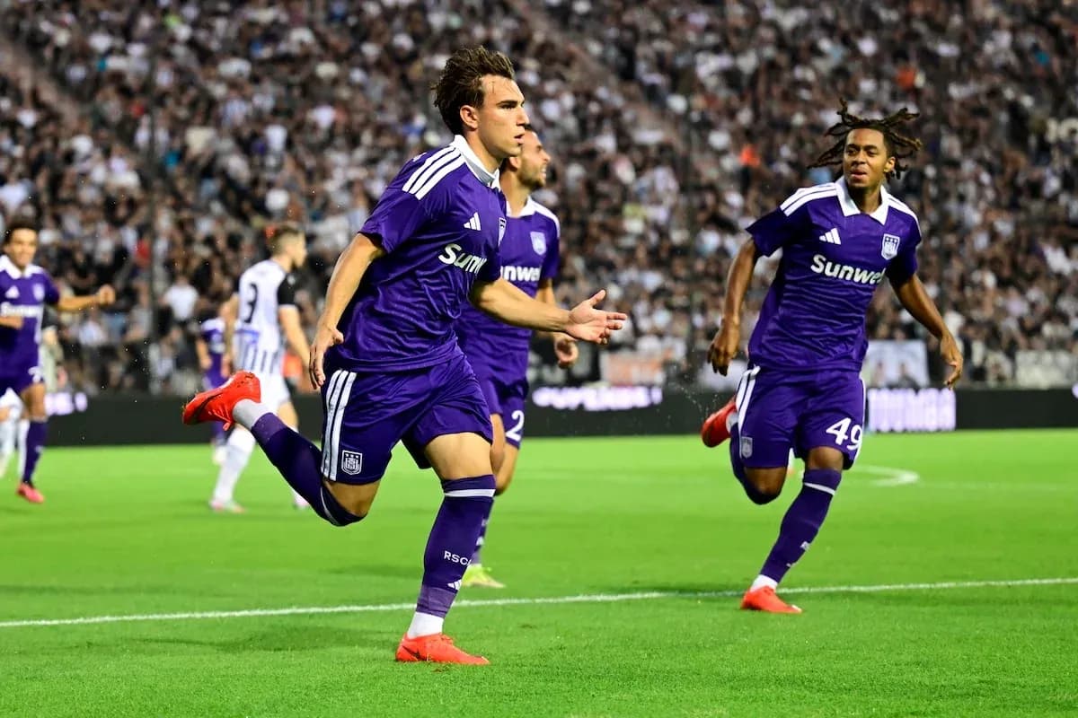 Anderlecht players celebrating a goal during match Anderlecht players celebrating a goal during match