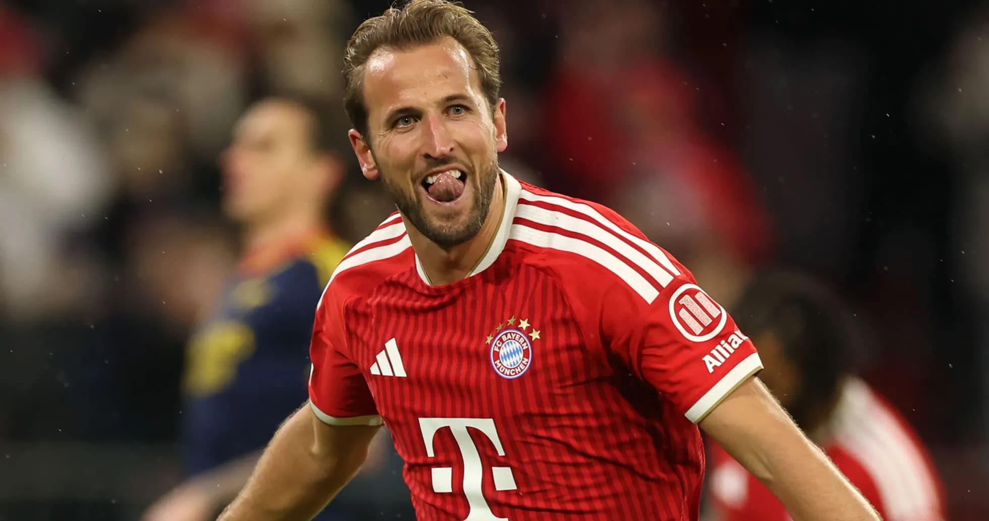 Player celebrating a goal in Bayern Munich jersey Player celebrating a goal in Bayern Munich jersey