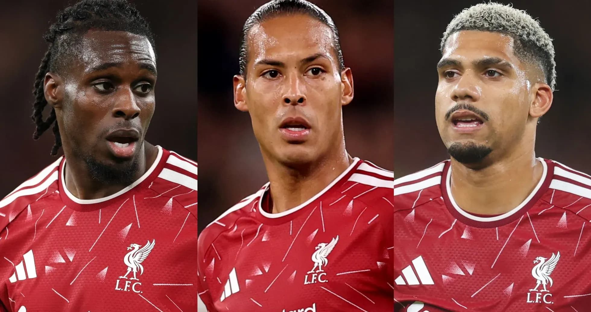 Three Liverpool FC players in red kits during match Three Liverpool FC players in red kits during match