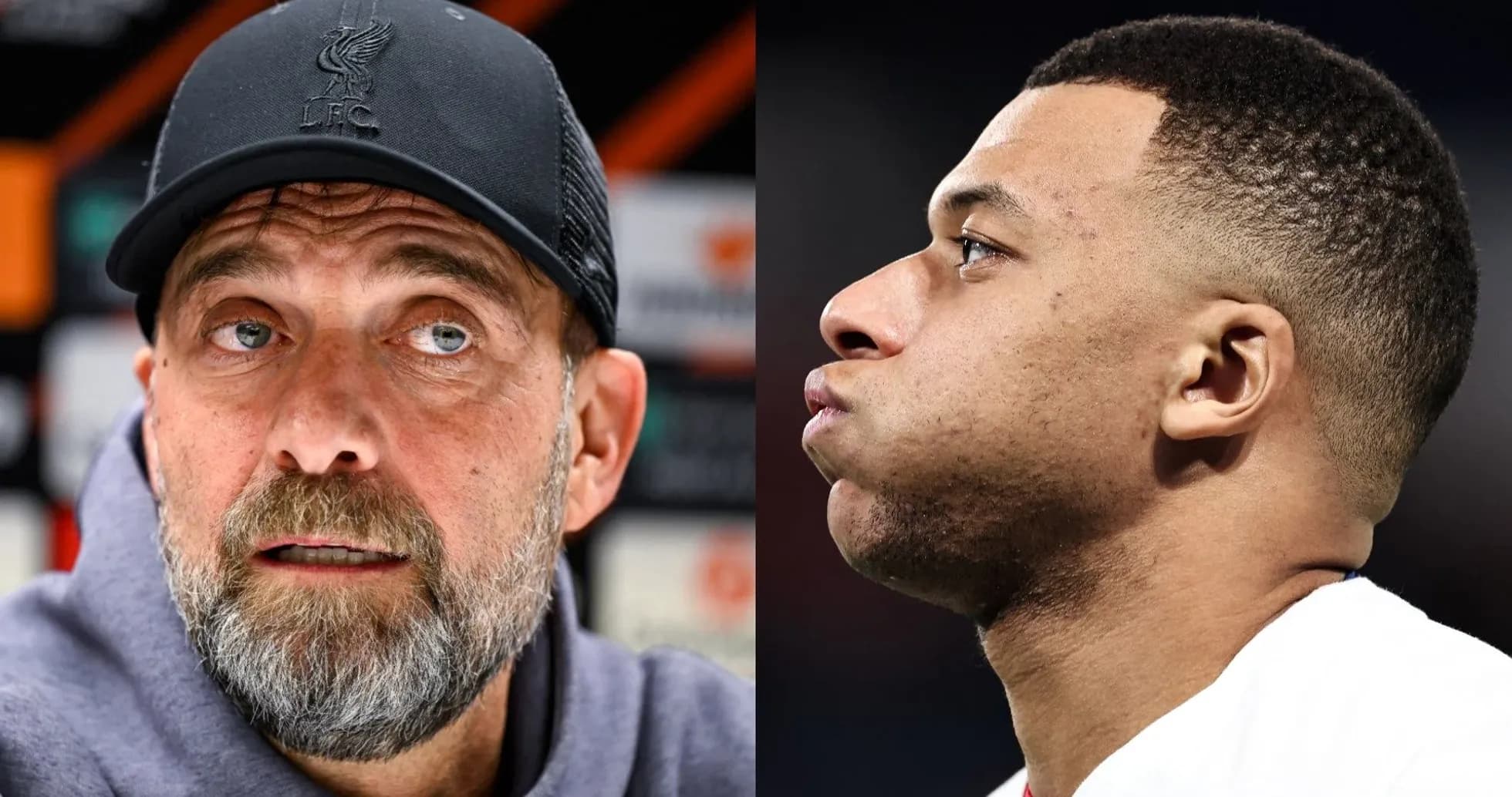Jurgen Klopp and Kylian Mbappe in split image Jurgen Klopp and Kylian Mbappe in split image