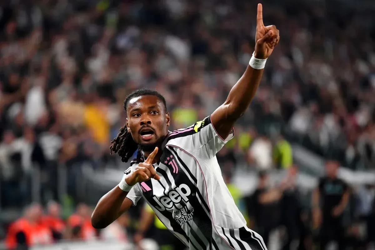 Player celebrating goal at Juventus stadium Player celebrating goal at Juventus stadium