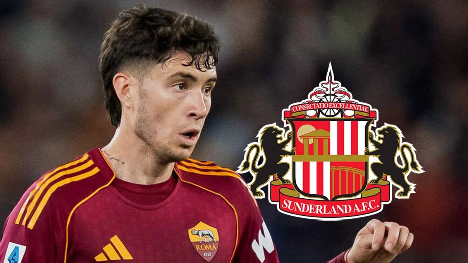 Player in Roma jersey with Sunderland A.F.C. logo Player in Roma jersey with Sunderland A.F.C. logo