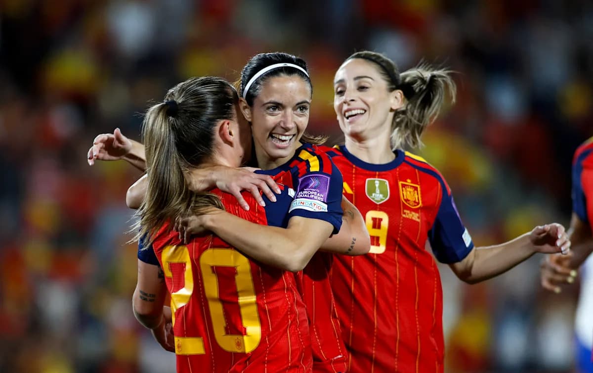 Spanish players celebrating a goal during match Spanish players celebrating a goal during match