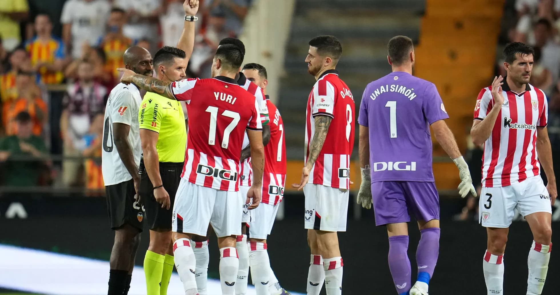 Referee showing red card during Athletic Club match Referee showing red card during Athletic Club match