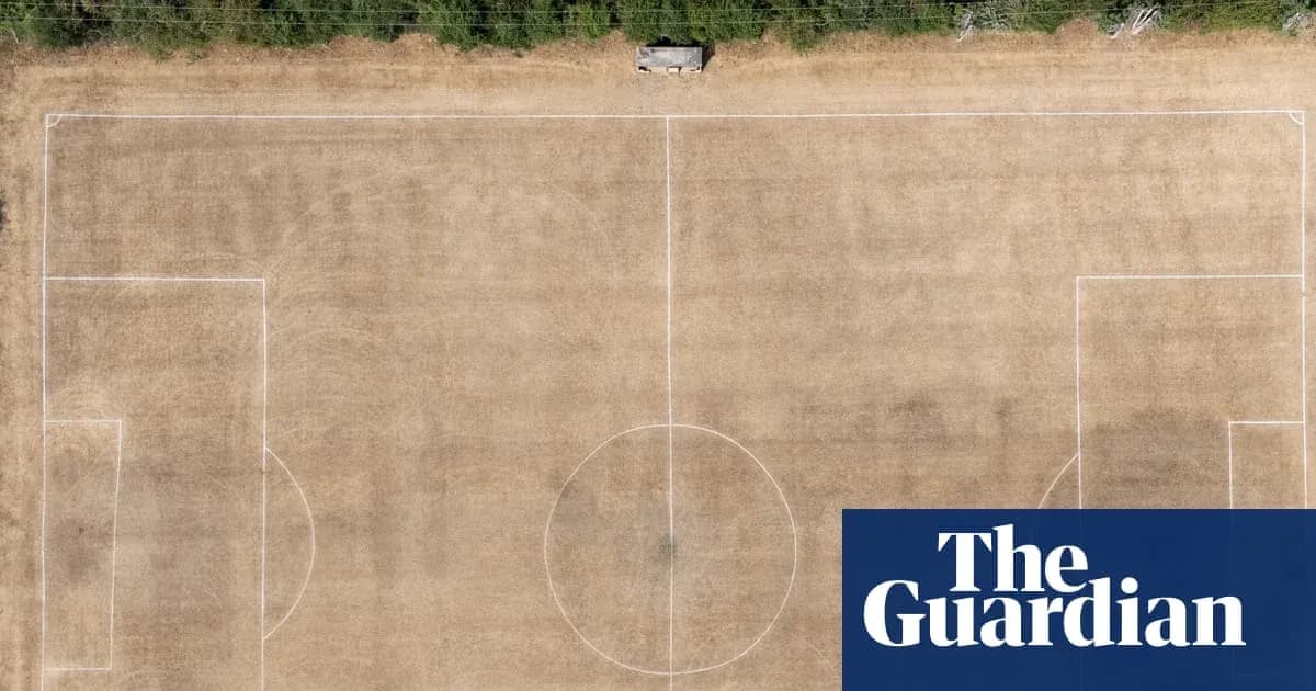 Aerial view of a dry football pitch Aerial view of a dry football pitch