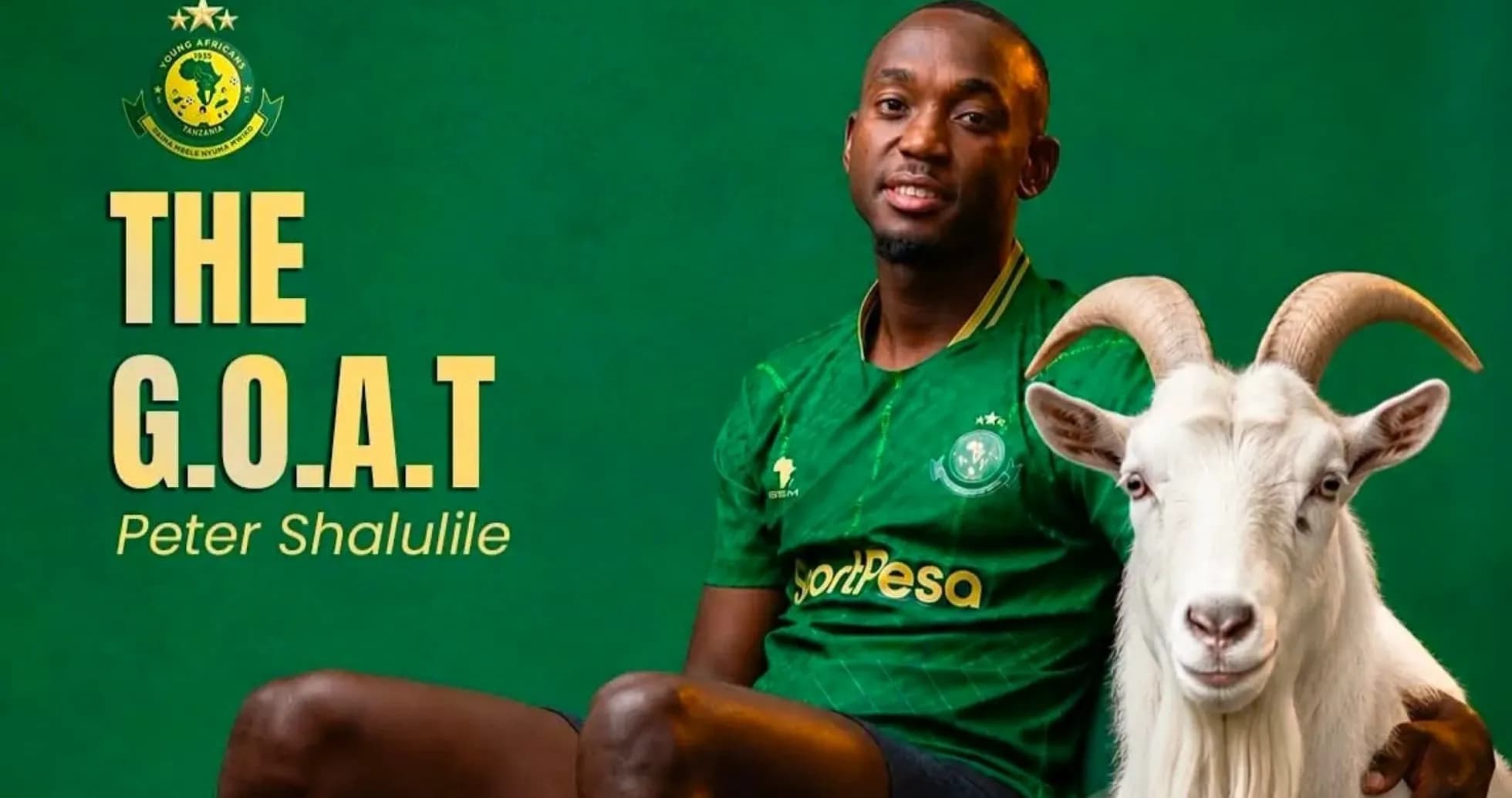 Player Peter Shalulile with goat mascot backdrop Player Peter Shalulile with goat mascot backdrop